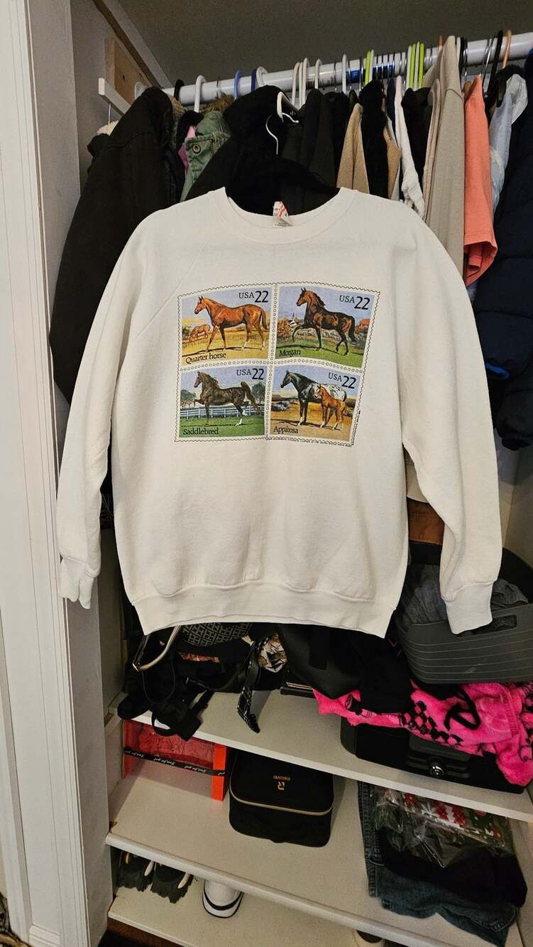 Fruit of the Loom Horse Stamp Sweatshirt Size L White Vintage 90s